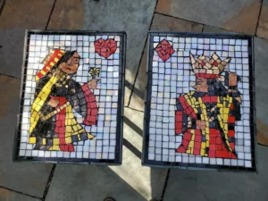 Mosaic playing cards patio side patio side tables